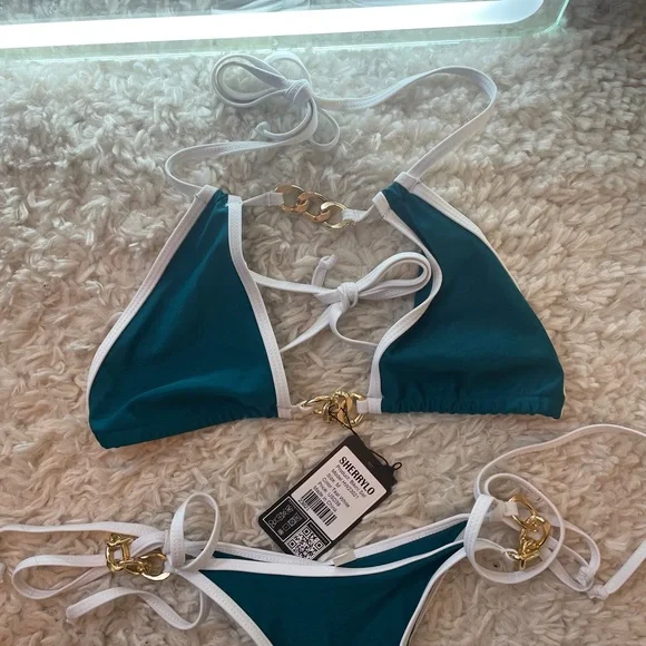 Sexy Thong Bikini Set with Gold Accents - Picture 4 of 16